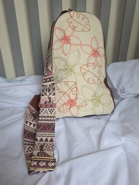 Disney Handbags - Disney Moana Canvas Embroidered Floral Crossbody Sling Bag